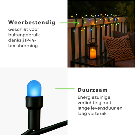 Cheqo® LED Lichtsnoer - Multicolor Verlichting - 240 LED Lampjes - Binnen En Buiten - 18 Meter Lengte - IP44 Adapter - Energiezuinig - Feestverlichting - Tuinverlichting - Kerstverlichting - Kerst Lampjes - Zwart Snoer