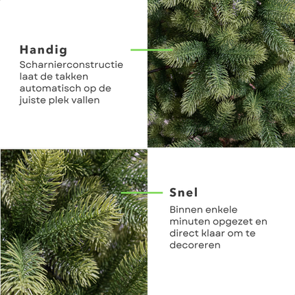 Cheqo® Kunstkerstboom 240 CM - Realistische Naalden - Scharnierconstructie - Snel Op Te Zetten - Groen - Zonder Verlichting - Voorgevormde Takken - Natuurgetrouwe Uitstraling - Kerstboom Decoreren - Kunstboom