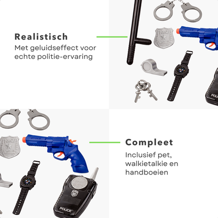 Cheqo® Politie Verkleedset - Politie Verkleed Accessoires - Politie Speelset - Politie Accessoires Set - Politiepet met Accessoires - Walkietalkie Speelgoed - Speelgoed Handboeien - Politie Set Kinderen