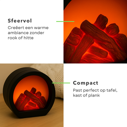 Cheqo® LED Sfeerhaard - Decoratieve LED Openhaard - LED Haard Elektrisch - Kunststof - USB - Rond