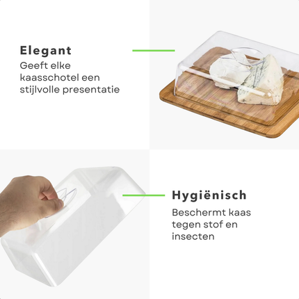 Cheqo® Bamboe Kaasstolp - Kaasdoos - Kaashouder - Vershoudbakje - Duurzame Kaasplank met Deksel