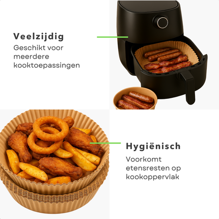 Cheqo® Airfryer Bakpapier - Wegwerpbakjes - 50 Stuks - Rond Bakpapier - Ø20 cm - Airfryer Accessoires - Heteluchtfriteuse - Geschikt Voor Airfryer - Wegwerp Bakpapier - Luchtfriteuse Bakpapier - Airfryer Wegwerp