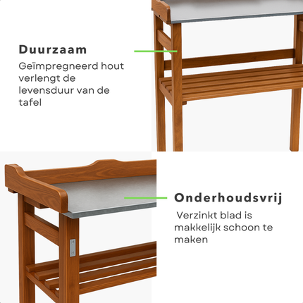 Cheqo® Oppottafel Hout - Tuinwerktafel - Plantentafel - Werktafel - Oppot Tafel met Verzinkt Werkblad - Werkbank Voor Tuin en Balkon