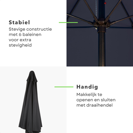 Cheqo® Luxe Parasol - Stokparasol - Zonwerend Textiel - Aluminium - Luxe Tuinparasol - Zwart