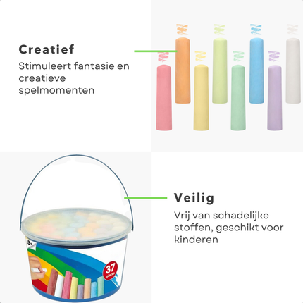 Cheqo® Stoepkrijt Set - 37 Stuks in Emmer - Stoep Krijt - Creatief Buitenspeelgoed - Kleurkrijt voor Kinderen