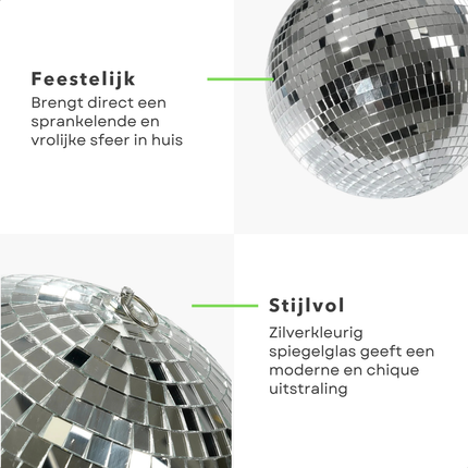 Cheqo® Kerst Discobal - Spiegelbol 30 CM - Zilver Spiegelglas - Disco Bal Zilver - Eenvoudig Op Te Hangen - Kerstversiering - Feestdagen Decoratie - Discobal Ornament - Spiegelglas Discobal - Kerstdecoratie