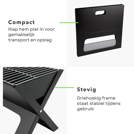 Cheqo® Draagbare Houtskool Barbecue – Opvouwbare BBQ Grill – Tafelbarbecue voor Buiten – Inklapbare Camping BBQ – Compacte Zwart Design Tuinbarbecue – Lichtgewicht Outdoor Grill met Vuurschaal & Handvaten