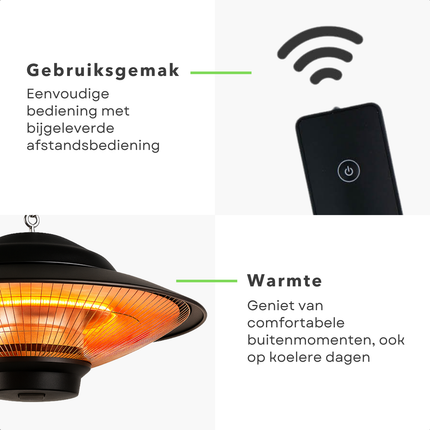 Cheqo® Terrasverwarmer - Terrasverwarming - Heater - Infrarood Verwarming - Plafondmontage - Halogeen Heater - Waterdicht met Afstandsbediening - Aluminium