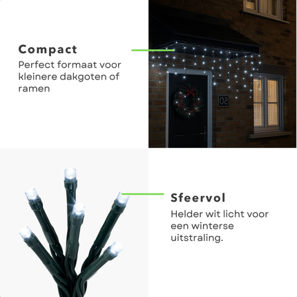 Cheqo® Ijspegel Verlichting - Kerstverlichting Buiten - Ijspegelverlichting 180 LED - Wit Licht - Koelwit - 6 Meter Lengte - IP44 Adapter - Geschikt voor Buiten - Timer Functie - 8 Lichtfuncties met Geheugen - Groen Snoer