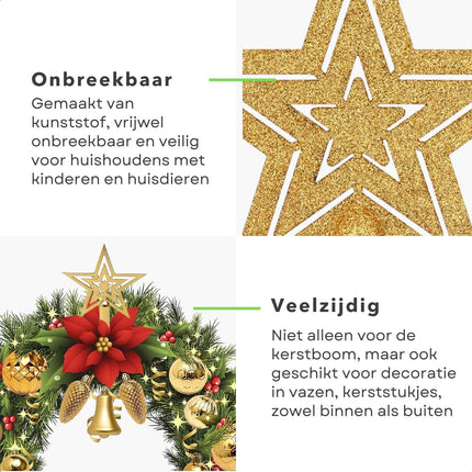 Cheqo® Luxe Gouden Kerstballen Set - Met Piek - 101 stuks - Kunststof - Kerstboomversiering - Kerstversiering - Onbreekbaar - Verschillende Formaten & Designs - Kerstboom - Kerstballenset - Kerstdecoratie - Kerst - Christmas Kerstballen
