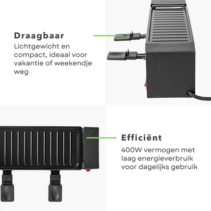 Cheqo® Raclette Grill - Gourmet Set - Anti-Aanbaklaag Grillplaat - Compacte Grill - Anti-Slip Voetjes - Mini Pannetjes - Zwitserse Raclette - Kerst Gourmet Set - Gourmetten - Grill Plaat - Gourmetstel