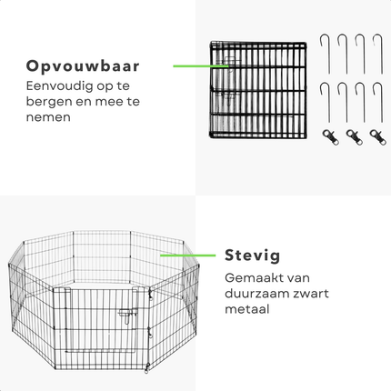 Cheqo® Hondenren - Puppyren - Opvouwbaar - Zwart Metaal - Met Deur - Ren - Ook voor Konijnen en Cavia - Ideaal voor Kleine Honden