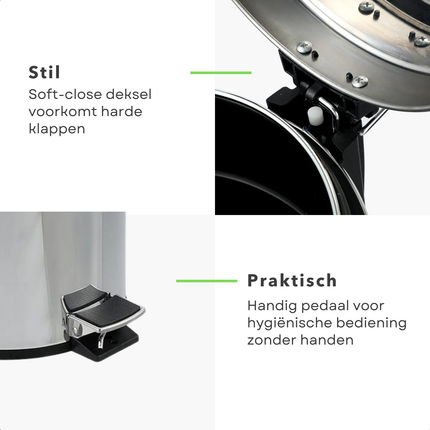 Cheqo® RVS Prullenbak - Pedaalemmer - Afvalbak - Compact voor Badkamer & Toilet - Roestvrij Staal