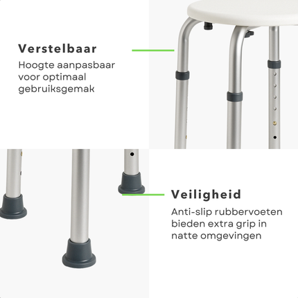 Cheqo® Douchekruk Verstelbaar - Douche Stoel - Douchestoel - Anti-Slip - Badkamer Kruk - Aluminium - 150 kg