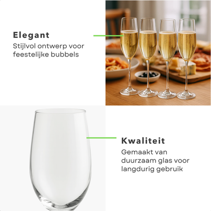 Cheqo® Champagneglazen Set - Champagneglas Set - Glazen Voor Champagne - Set Van 4 - Feestelijke Glazen - Hoogwaardige Kwaliteit - Elegant Design - Glaswerk Voor Feest - Luxe Uitstraling - Transparant Glas - Glazen Voor Bubbels