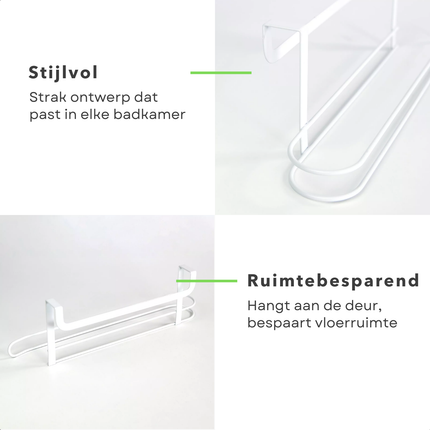 Cheqo® Deurhanger Handdoekrek Zonder Boren - Kunststof - Wit - Handdoek Houder - Handdoekstang - Handdoekenrek - Handoekhouder - Badkamer