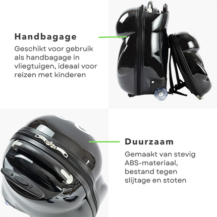 Cheqo® kindertrolley en rugzak set in pinguïn design, gemaakt van duurzaam ABS-materiaal, geschikt als handbagage voor kinderen.