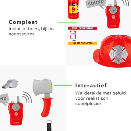 Cheqo® Brandweer Verkleedset - Brandweer Accessoireset - Brandweerhelm Kind - Brandweer Bijl Speelgoed - Walkie Talkie Speelgoed