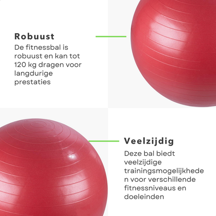 Cheqo® Fitness Bal Ø75 cm - Rood - Balansbal - Zitbal - Zwangerschapsbal - Revalidatie en Sport - Max. 120 KG Belastbaar -  Yoga Bal - Pilates Bal - Zwangerschapsbal - Verbeter je Houding - Thuiswerken Fitnessballen