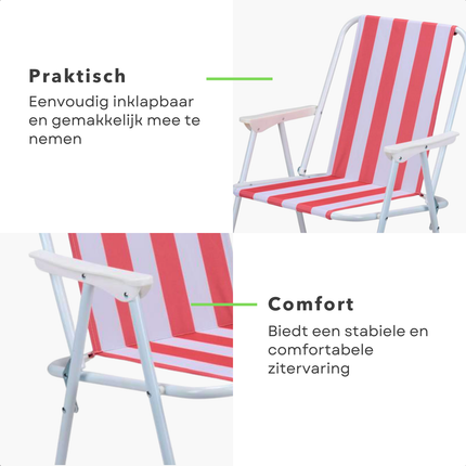 Cheqo® Klapstoel Strand - Compact en Lichtgewicht - Opvouwbare Strandstoel - Duurzaam Materiaal - Stijlvol Rood - Comfortabel en Weerbestendig - Ideaal voor Strand, Camping, Tuin