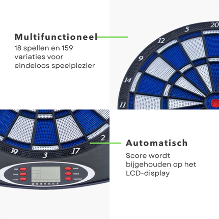 Cheqo® Elektronisch Dartbord - Darten - Dartbord Elektrisch - Inclusief 18 Spellen - LCD Display - Inclusief Darts - Dartpijlen