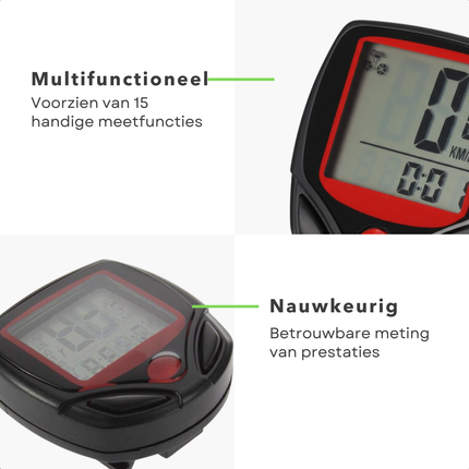 Cheqo® Fietscomputer - Fietscomputer Met Draad - Fietskilometerteller - Kilometerteller Fiets - Fietssnelheidsmeter - Fiets Teller - Fietscomputer Lcd - Fietscomputer Groot Scherm - Fietscomputer 15 Functies - Fietscomputer Met Klok