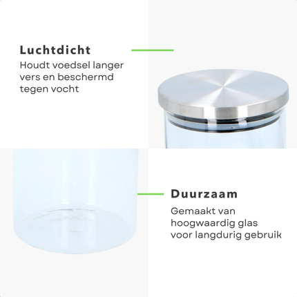 Cheqo® Glazen Voorraadpotten - Glazen Potjes Met Deksel - Opbergpotten Set - Luchtdichte Bewaardozen - Keuken Voorraadpotten