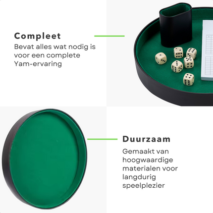 Cheqo® Yahtzee Spel Set met Dobbelstenen - Dobbelbak - Yam Spel - Inclusief Scoreblad en Accessoires - Dobbelsteenbak - Dobbelset met Scoreblok