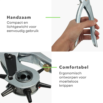 Cheqo® Metalen Gatentang - 20 cm - Gaatjesmaker - Gatenmaker - Gaatjestang voor Riem - Revolvertang - Voor Leerbewerking - Handmatige Precisie