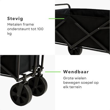 Cheqo® Opvouwbare Bolderwagen - Bolderkar Opvouwbaar - Metaal - Strand en Vakantie - Strandkar - Grote Wielen