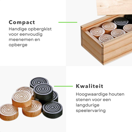 Cheqo® Houten Damstenen Set - Dammen - Damspel Inclusief Opbergkist - Klassiek Bordspel voor Volwassenen