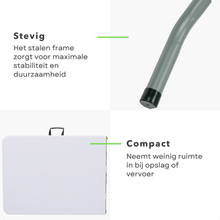 Cheqo® Opvouwbare Tafel – Inklapbare Klaptafel met Draaghandvat – Stevig Stalen Onderstel – Kunststof Tafelblad – Campingtafel - Buffettafel - Partytafel – Weerbestendig & Compact Koffermodel – Voor Binnen en Buiten