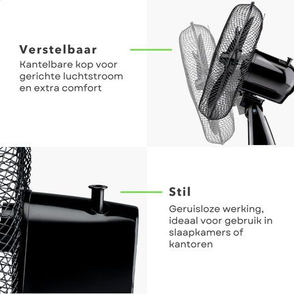 Cheqo® Tafelventilator Ventilator - Airco Alternatief - 23 cm - Zwart - Bureau Ventilator - Stijlvol Design