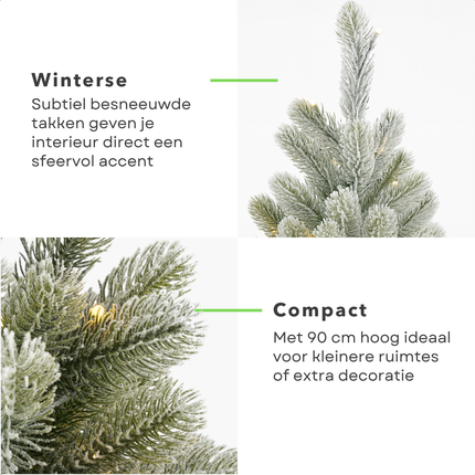 Cheqo® Kunstkerstboom Met Verlichting - Kleine Kerstboom - LED Lichtjes - Warm Wit Licht - Batterij Aangedreven - Compacte Kerstboom - Tafeldecoratie Kerstboom - Subtiel Besneeuwde Takken - Sfeervolle Decoratie - PE-Takken - Mini Kerstboom