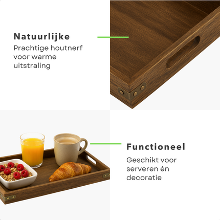 Cheqo® Houten Dienblad - Ontbijt op Bed - Paulowniahout Dienblad - Duurzaam Hout - Lichtgewicht Dienblad - Rechthoekig Dienblad - Dienblad Met Handgrepen - Serveerblad Hout - Duurzaam Materiaal - Vergelijkbaar Met Eiken