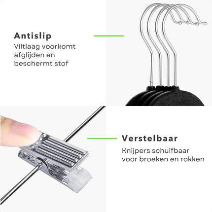 Cheqo® Broekhangers Met Knijpers - Knijperhangers - Rokhangers Met Knijpers - Kledinghangers Met Knijpers - Broekklem Hanger - Kledinghanger Met Klemmen - Zwarte Broekhangers Met Knijpers