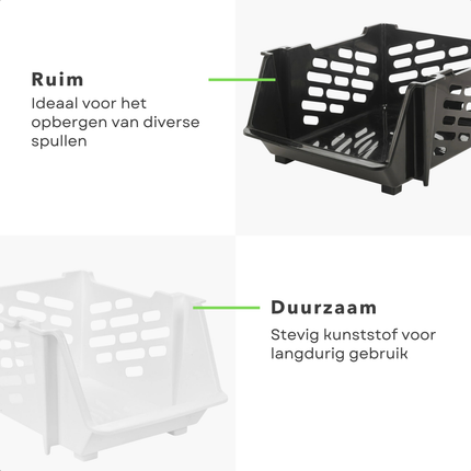 Cheqo® Opbergbox - Opbergbak - Stapelbare Opbergbak - Stapelkrat - Opbergkrat - Stapelbare Krat - Opbergbak Kunststof - Opbergbak Zwart - Opbergbak Wit