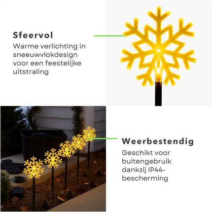 Cheqo® LED Tuinstekers - Sneeuwvlok Verlichting - Set Van 5 - Warm Wit LED - Buitenverlichting - IP44 Waterdicht - Acryl Sneeuwvlok - Kunststof Grondpen - Batterij Aangedreven - Automatische Timer - 8 Uur Aan Timer - 16 Uur Uit Timer