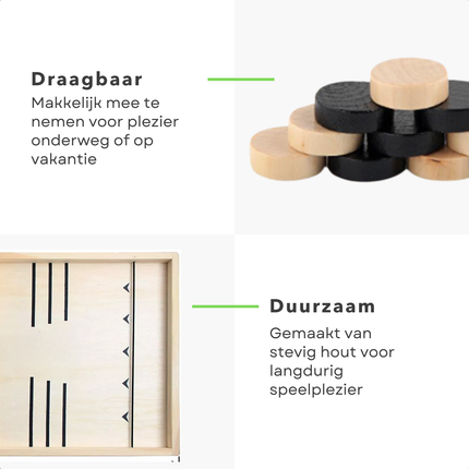 Cheqo® Houten Puckspel - Slingshot Puck Spel - Sjoelen - Tafelspel voor Kinderen - 35 cm - Educatief Speelgoed - 2 Spelers