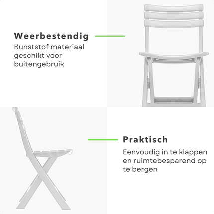 Cheqo® Opvouwbare Tuinstoel - Tuinstoel Opvouwbaar - Klapstoel Tuin - Kunststof Tuinstoel Opvouwbaar - Witte Opvouwbare Tuinstoel - Balkonstoel Opvouwbaar - Bistrostoel Opvouwbaar - Campingstoel Wit
