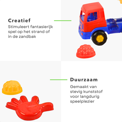 Cheqo® Strandset Speelgoed met Zandvormpjes - 7-Delig Zandbak Speelset met Truck - Voor Kinderen - Duurzaam Plastic