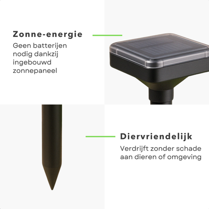 Cheqo® Mollenverjager Solar - Diervriendelijk Mollen Verjager - Ultrasone Ongediertebestrijder - Mollenbestrijding Zonne Energie