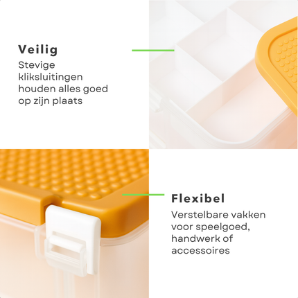 Cheqo® Opbergbox voor Speelgoed - Speelgoed Opbergen - Kunststof Opbergbox - Transparante Opbergbox - Stapelbare Opbergbox - Stevige Kliksluitingen - Inzetbakken en Verdelers - Opbergbox zonder Inhoud - Opbergbox voor Bouwsteentjes