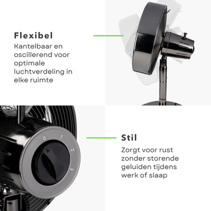 Cheqo® Tafelventilator Zwart - Ventilator 30cm - Tafel Ventilator Zwart - Oscillerende Functie - 3 Snelheden