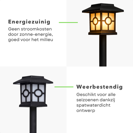 Cheqo® Solar Tuinverlichting - Tuinlampen Op Zonne-Energie - Warme Witte Led Verlichting - Sfeervolle Verlichting - Weerbestendig IP44 - Energiezuinig En Duurzaam - Eenvoudige Installatie - Grondpin - Tuinpaden Verlichten