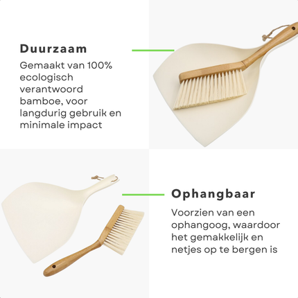 Cheqo® Stoffer en Blik Bamboe - Veger - Bezem - Duurzaam en Ecologisch - Ophangbaar