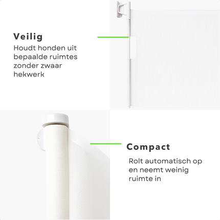 Cheqo® Uitschuifbaar Hondenhek - Flexibel Kunststof Hondenhek - Hondenhek Voor Binnen - Hondenhek Met Één Hand Bedienbaar - Traphekje Voor Honden - Uitschuifbaar Tot 160 cm - Hondenhek Zonder Hekwerk - Ruimtebesparend Hondenhek