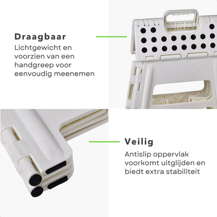 Cheqo® Vouwbare Opstapkruk - Opstapje - Trapje - Kruk - Krukje - Keukentrap - Keukentrapje - Opvouwbaar - Anti-Slip - ABS Materiaal - Max. 100 kg - Wit