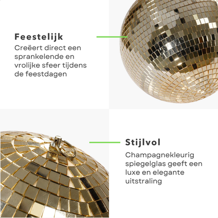 Cheqo® Kerst Discobal - Spiegelbol 30 CM - Champagnekleurig Spiegelglas - Disco Bal Bruin - Eenvoudig Op Te Hangen - Kerstversiering - Feestdagen Decoratie - Discobal Ornament - Spiegelglas Discobal - Kerstdecoratie