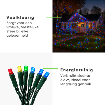 Cheqo® Microcluster Kerstverlichting - Kerstlampjes - Kerstboomverlichting  - 800 LED - 16 Meter - Multicolor Verlichting - Kerstboomverlichting - Binnen en Buiten - 8 Lichtfuncties - Timer Functie - Geheugen - IP44 Adapter